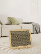 Durable vertical sisal cat scratcher with wooden frame and herringbone surface