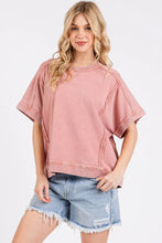 Dusty Rose Mineral Wash French Terry Short Sleeve Sweatshirt for Women