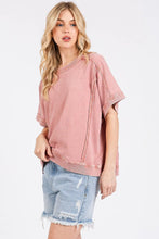 Dusty Rose Mineral Wash French Terry Short Sleeve Sweatshirt for Women