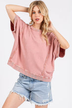 Dusty Rose Mineral Wash French Terry Short Sleeve Sweatshirt for Women