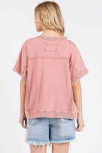 Dusty Rose Mineral Wash French Terry Short Sleeve Sweatshirt for Women
