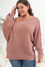 Dusty Rose Off Shoulder Sweater with Pearl Embellishments Long Sleeve Length Sweater Pullovers
