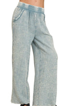 Zenana Washed Double Gauze Elastic Band Waist Pants BLUE GREY