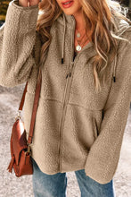 Drawstring Fleece Zip Up Hooded Jacket Woman Outerwear