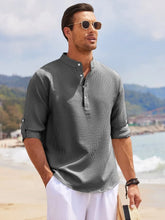 Men's Full Size Half Button Long Sleeve Shirt Plus Size Dark Gray