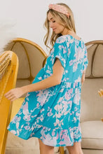 BiBi Floral Crinkle Shirred Ruffle Detail V Neck Dress Woman Casual Dress