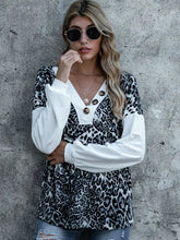 Shiny Leopard Decorative Button V-Neck Top Leopard Woman Blouses