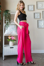 Bright fuchsia Heimish full size tie pants with paperbag waistband and drawstring for plus size wear
