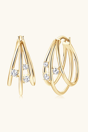 Moissanite 925 Sterling Silver Layered Earrings Gold One Size
