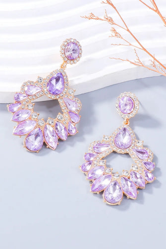 Alloy Rhinestone Dangle Earrings Pink Purple One Size