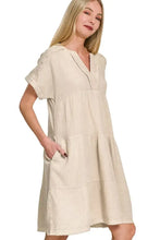 Zenana Washed Double Gauze Raw Edge V-neck Dress SAND BEIGE Woman Casual Dress