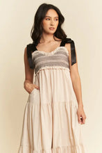Davi & Dani Multi Contrast Smocked Bodice Straps Maxi Dress Casual Dresses