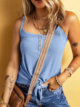 Full Size Ribbed Button Front Tie Hem Cami Tank Top Plus Size