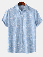 Men's Printed Short Sleeve Button Down Shirt Blue