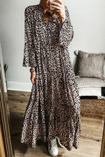 Leopard Notched Long Sleeve Maxi Dress Leopard