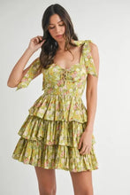 MABLE Floral Print Shoulder Tie Layered Mini Dress Casual Dresses
