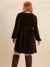 Plus Size Embroidered Notched Balloon Sleeve Mini Dress Casual Dresses
