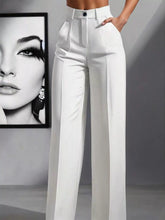 White high-waisted wide leg pants with a tailored design and subtle front pleats for a sleek look