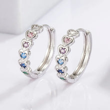 925 Sterling Silver Inlaid Zircon Heart Huggie Earrings Silver One Size