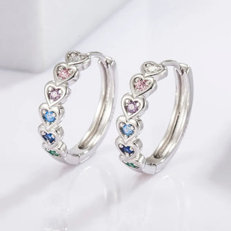 925 Sterling Silver Inlaid Zircon Heart Huggie Earrings Silver One Size