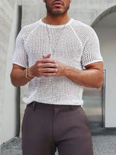 Men's Openwork Round Neck Short Sleeve T-Shirt Ivory