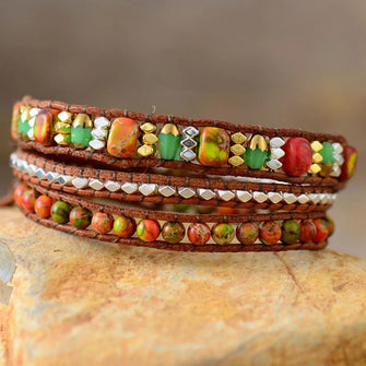 Natural Stone Woven Bracelet Orange One Size