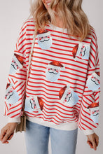 Sequin Santa Striped Round Neck Long Sleeve Sweatshirt Stripe Woman Sweatshirts
