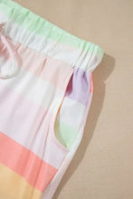 Rainbow Striped Round Neck T Shirt and Shorts Lounge Set Woman Loungewear Sets