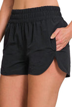 Zenana Windbreaker Smocked Waistband Running Shorts BLACK