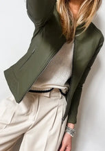 PU Leather Round Neck Long Sleeve Jacket Woman Outerwear