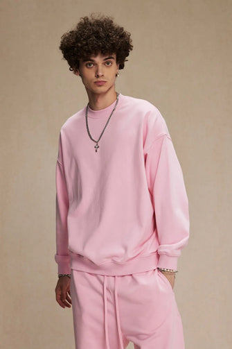 Men's Round Neck Long Sleeve Sweatshirt Blush Pink Mens Tops