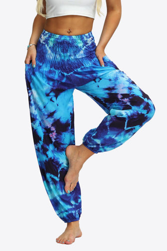 Tie-Dye Smocked Joggers Royal Blue One Size