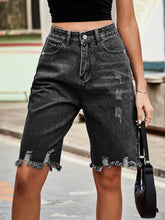 Raw Hem Denim Shorts Black