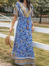 Slit Printed V-Neck Half Sleeve Maxi Dress Woman Maxi Dress