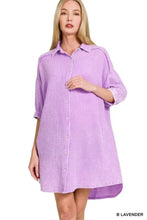 Zenana Washed Double Gauze Button Down Shirt Dress B LAVENDER Casual Dresses
