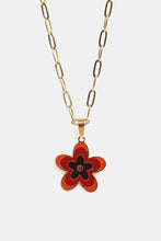 Flower Pendant Stainless Steel Necklace Deep Red One Size