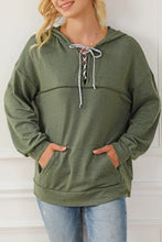 Lace Up Drop Shoulder Long Sleeve Hoodie Woman Sweatshirts