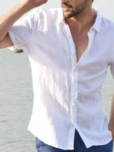 Men's Full Size Classic Linen Button Down Short Sleeve Shirt Plus Size White