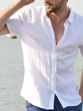 Men's Full Size Classic Linen Button Down Short Sleeve Shirt Plus Size White