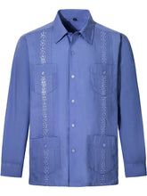 Men's Full Size Embroidered Collared Neck Shirt Plus Size Dusty Blue