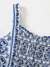 Smocked Printed Wide Strap Dress Casual Dresses