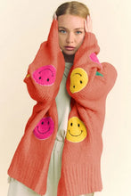 Davi & Dani Fuzzy Smile Open Front Long Sleeve Cardigan Rust