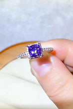 1 Carat Moissanite Platinum-Plated Square Ring Purple Rings