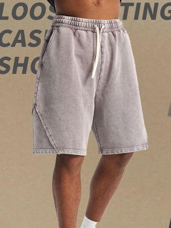 Men's Casual Drawstring Washed Shorts Gray