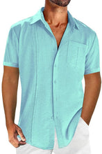 Men's Full Size Casual Short Sleeve Button Down Shirt Plus Size Sky Blue
