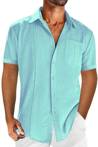 Men's Full Size Casual Short Sleeve Button Down Shirt Plus Size Sky Blue