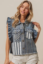 BiBi American Flag Washed Denim Jacket Woman Outerwear