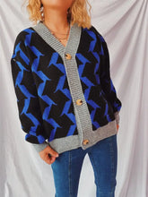 Contrast Trim Geometric V-Neck Long Sleeve Cardigan Casual Dresses