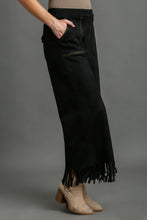 Umgee Full Size Suede Fringe Hem Wide Leg Pants Plus Size