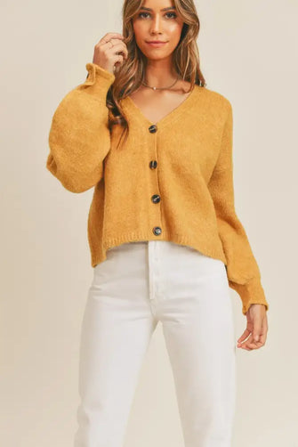 MABLE Long Sleeve Button Down Sweater Cardigan Mustard Woman Outerwear